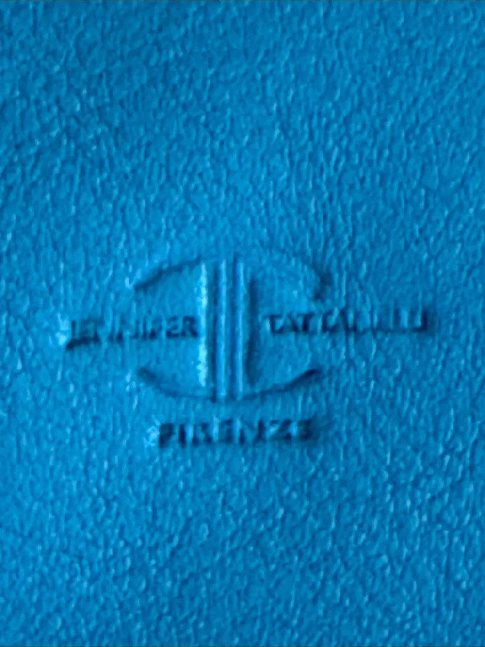 Blue Fold-Over Leather Clutch with Embossed Logo